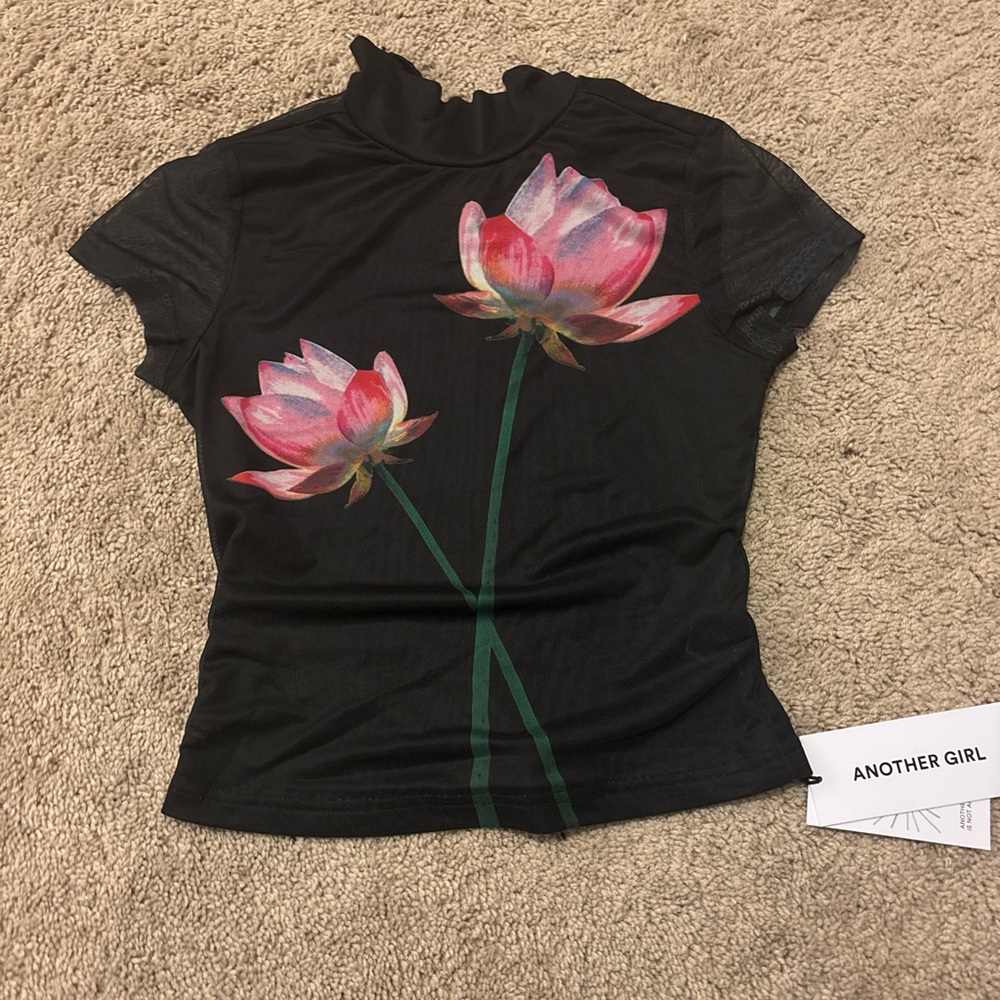 Black T-shirt with flowers